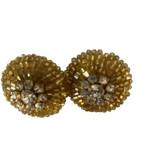 Vintage Gold and Rhinestone Clip Earrings. - 60's vintage gold with rhinestone